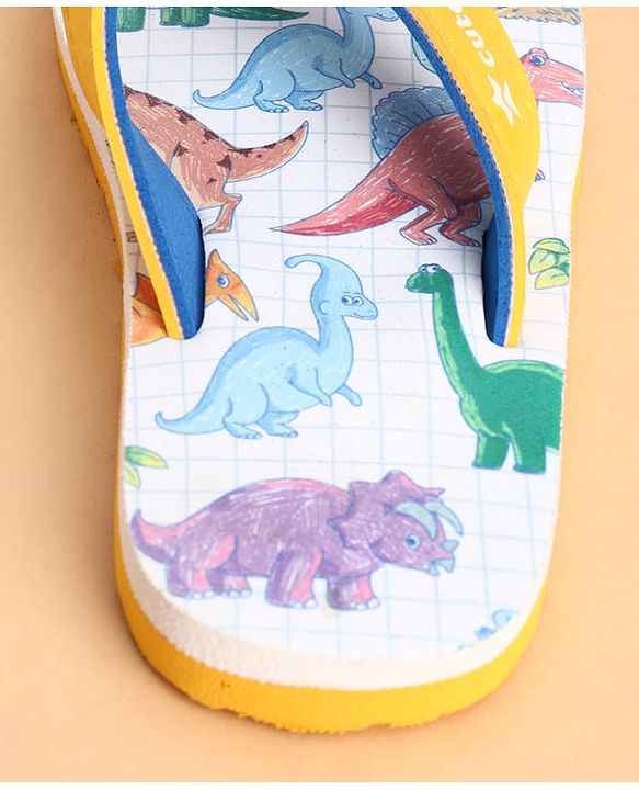 Cute Walk by Babyhug Slip On Dino Printed Flip Flops - Yellow
