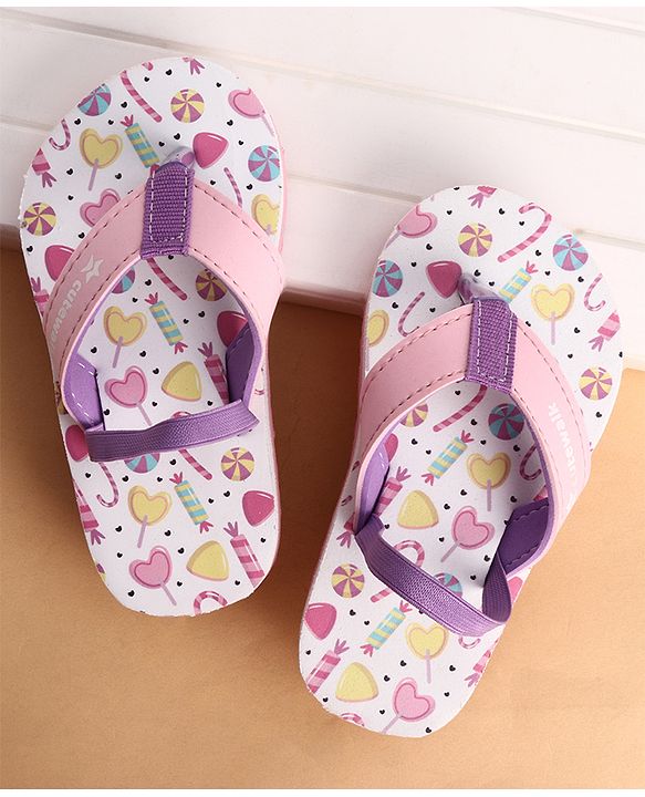 Cute Walk by Babyhug Back Strap Closure Flip Flops With Candy Print - White & Pink