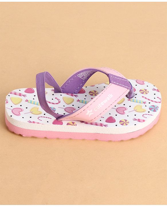 Cute Walk by Babyhug Back Strap Closure Flip Flops With Candy Print - White & Pink