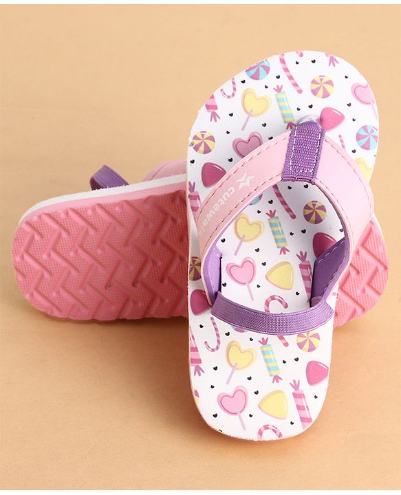 Cute Walk by Babyhug Back Strap Closure Flip Flops With Candy Print - White & Pink
