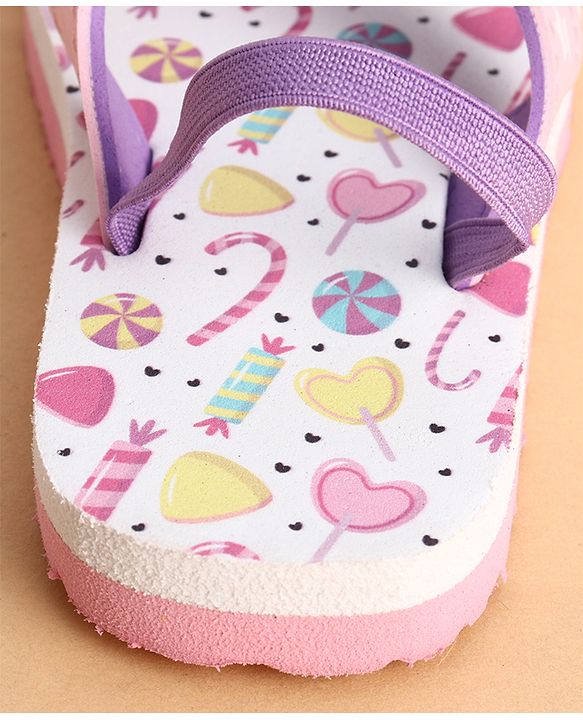 Cute Walk by Babyhug Back Strap Closure Flip Flops With Candy Print - White & Pink