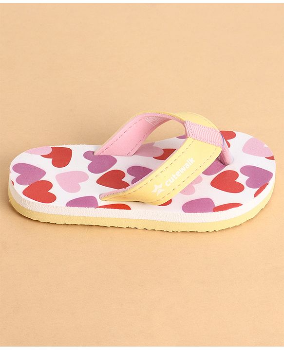 Cute Walk by Babyhug Slip On Closure Flip Flops With Heart Print - Pink