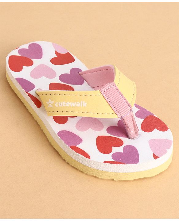 Cute Walk by Babyhug Slip On Closure Flip Flops With Heart Print - Pink