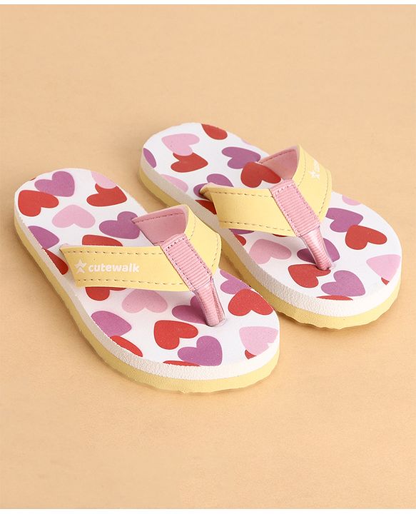 Cute Walk by Babyhug Slip On Closure Flip Flops With Heart Print - Pink