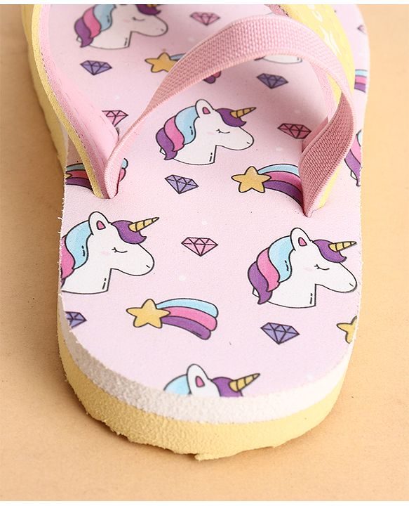 Cute Walk by Babyhug Back Strap Closure Flip Flops With Unicorn Print - Purple & Yellow