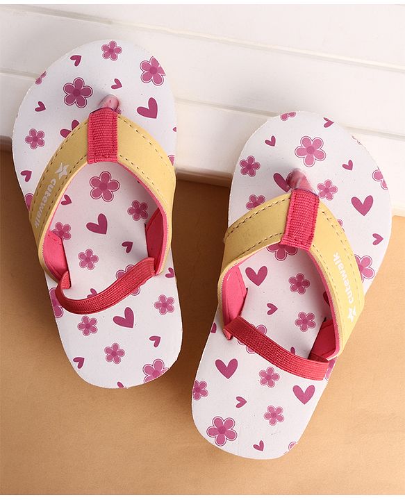 Cute Walk by Babyhug Back Strap Closure Flip Flops With Floral Print - White & Pink