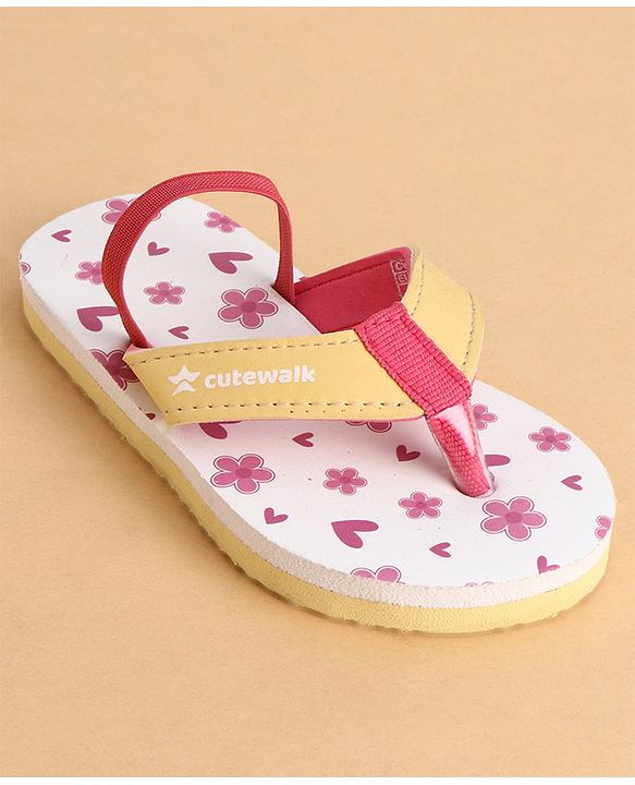 Cute Walk by Babyhug Back Strap Closure Flip Flops With Floral Print - White & Pink