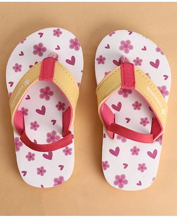 Cute Walk by Babyhug Back Strap Closure Flip Flops With Floral Print - White & Pink