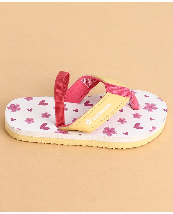 Cute Walk by Babyhug Back Strap Closure Flip Flops With Floral Print - White & Pink