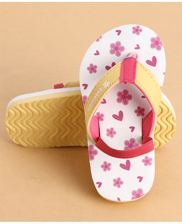 Cute Walk by Babyhug Back Strap Closure Flip Flops With Floral Print - White & Pink