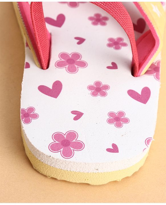 Cute Walk by Babyhug Back Strap Closure Flip Flops With Floral Print - White & Pink