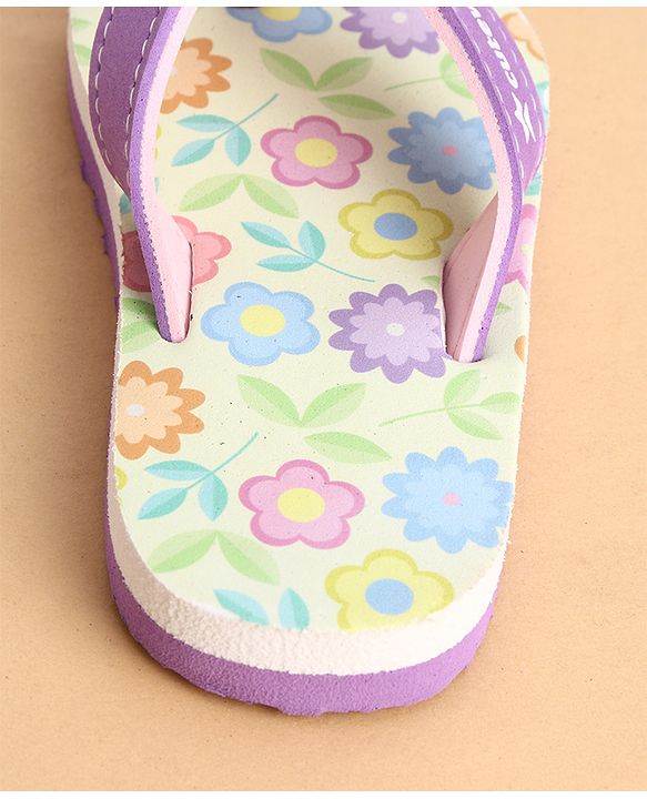Cute Walk by Babyhug Slip On Closure Flip Flops With Floral Print - Purple & Yellow