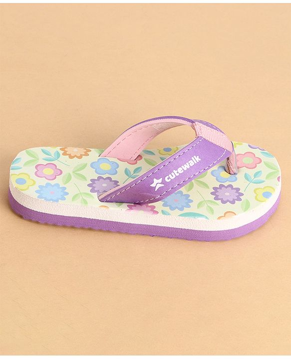 Cute Walk by Babyhug Slip On Closure Flip Flops With Floral Print - Purple & Yellow