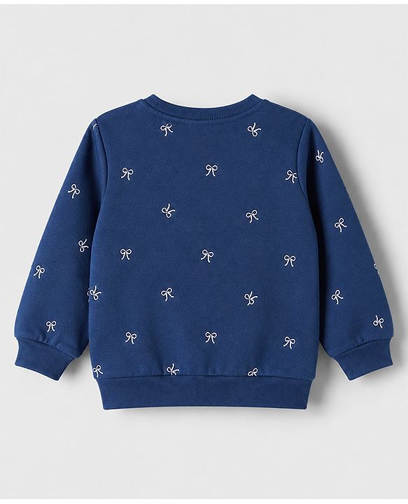 Babyhug Heavy Gauge 100% Cotton Terry Knit Full Sleeves Sweatshirts With Bow & Text Print Pack of 2 - Navy & Pink
