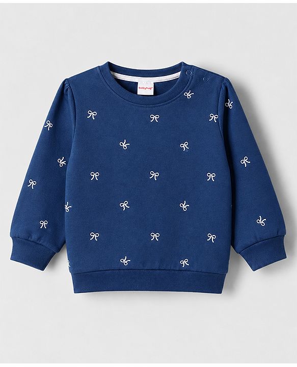 Babyhug Heavy Gauge 100% Cotton Terry Knit Full Sleeves Sweatshirts With Bow & Text Print Pack of 2 - Navy & Pink