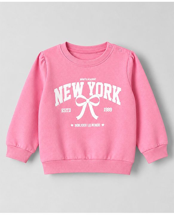 Babyhug Heavy Gauge 100% Cotton Terry Knit Full Sleeves Sweatshirts With Bow & Text Print Pack of 2 - Navy & Pink