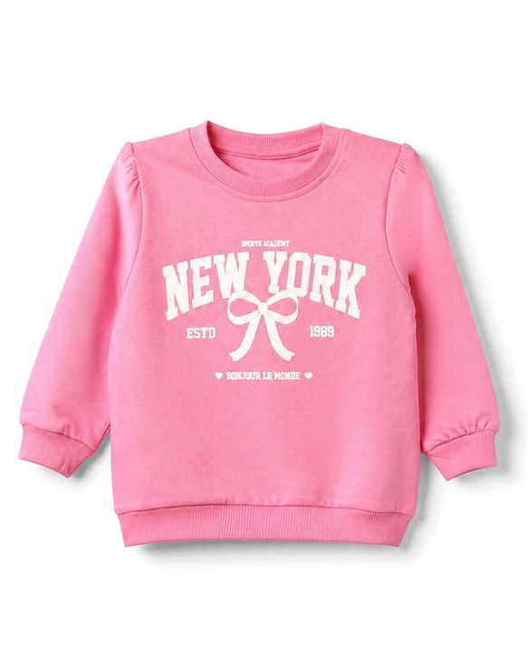 Babyhug Heavy Gauge 100% Cotton Terry Knit Full Sleeves Sweatshirts With Bow & Text Print Pack of 2 - Navy & Pink
