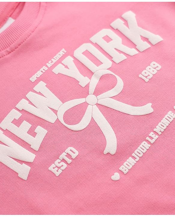 Babyhug Heavy Gauge 100% Cotton Terry Knit Full Sleeves Sweatshirts With Bow & Text Print Pack of 2 - Navy & Pink
