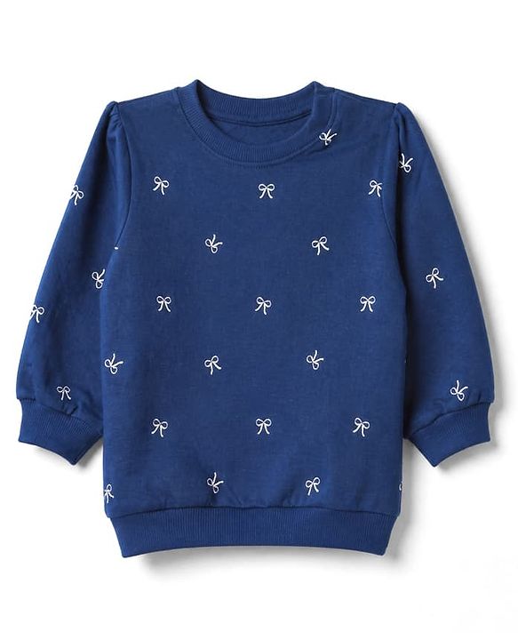 Babyhug Heavy Gauge 100% Cotton Terry Knit Full Sleeves Sweatshirts With Bow & Text Print Pack of 2 - Navy & Pink