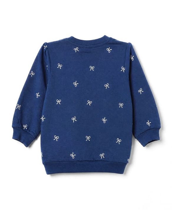 Babyhug Heavy Gauge 100% Cotton Terry Knit Full Sleeves Sweatshirts With Bow & Text Print Pack of 2 - Navy & Pink