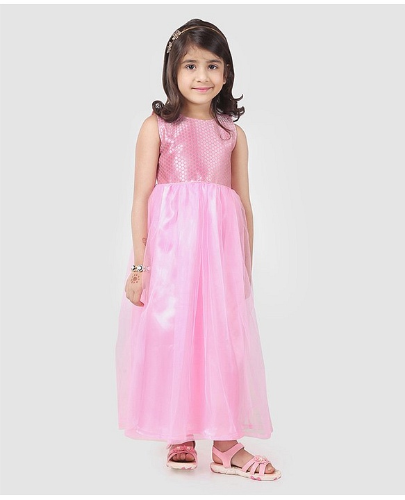 Babyhug Sleeveless Ethnic Dresses With Woven Yoke - Blush Pink