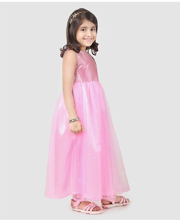 Babyhug Sleeveless Ethnic Dresses With Woven Yoke - Blush Pink