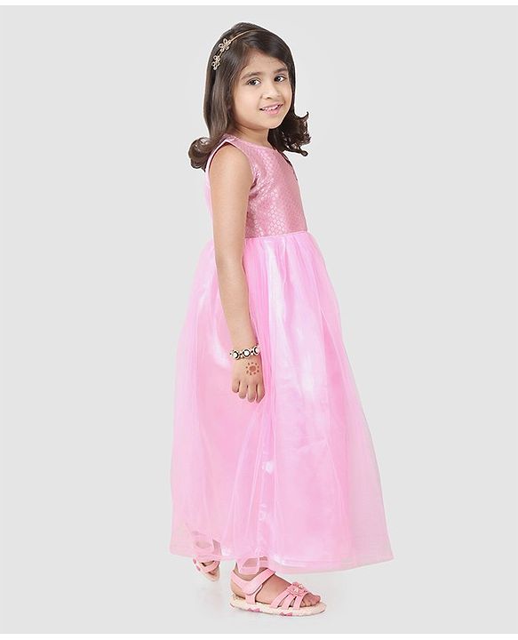 Babyhug Sleeveless Ethnic Dresses With Woven Yoke - Blush Pink