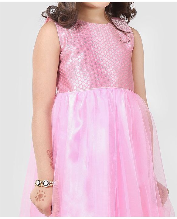 Babyhug Sleeveless Ethnic Dresses With Woven Yoke - Blush Pink