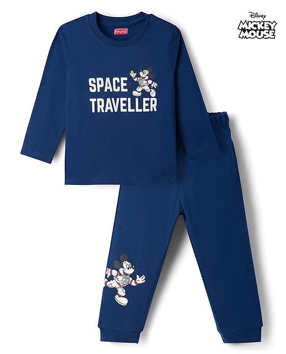 Babyhug Disney Single Jersey Knit Full Sleeves T-Shirt & Pyjama Night Suit with Space Theme Glow in the Dark Print - Navy Blue