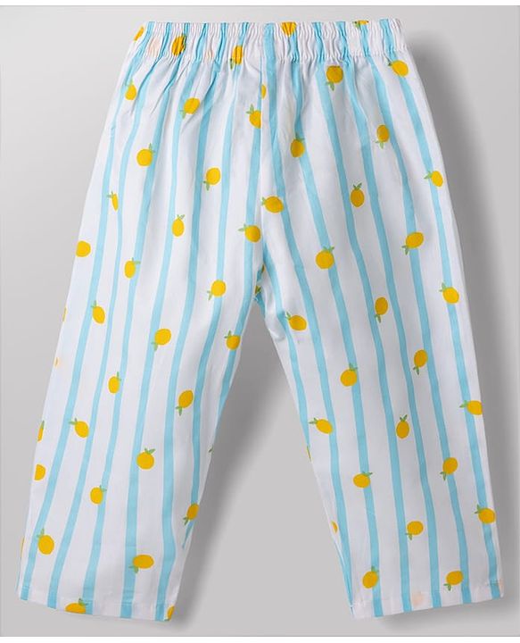 Babyhug 100% Cotton Knit Full Sleeves Striped & Tropical Theme Printed Co-Ords Shirt & Pyjama Night Suit - Light Blue
