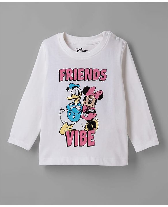 Babyhug Disney Single Jersey Knit Full Sleeves T-shirt & Pyjama Night Suit With Minnie Mouse & Donald Duck Graphic & Polka Dot Print - Pink