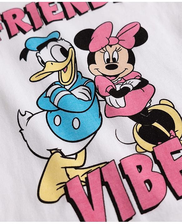 Babyhug Disney Single Jersey Knit Full Sleeves T-shirt & Pyjama Night Suit With Minnie Mouse & Donald Duck Graphic & Polka Dot Print - Pink