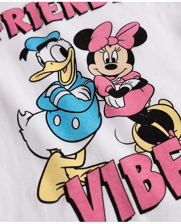 Babyhug Disney Single Jersey Knit Full Sleeves T-shirt & Pyjama Night Suit With Minnie Mouse & Donald Duck Graphic & Polka Dot Print - Pink