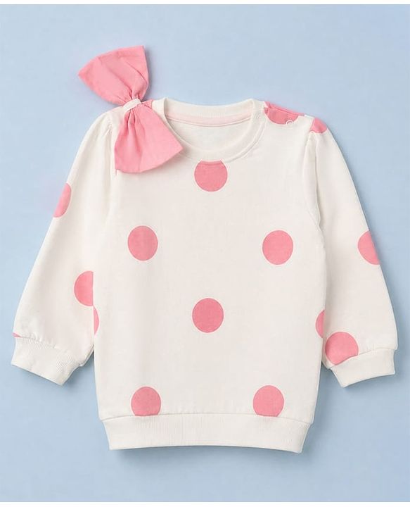 Babyhug Heavy Gauge 100% Cotton Terry Knit Full Sleeves Sweatshirts With Bow, Polka dot & Text Print Pack of 2 - White & Red