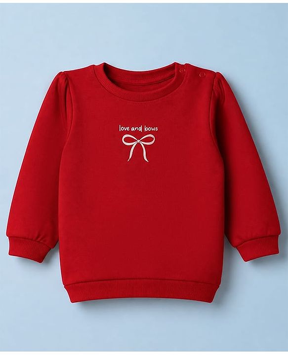 Babyhug Heavy Gauge 100% Cotton Terry Knit Full Sleeves Sweatshirts With Bow, Polka dot & Text Print Pack of 2 - White & Red