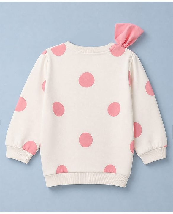 Babyhug Heavy Gauge 100% Cotton Terry Knit Full Sleeves Sweatshirts With Bow, Polka dot & Text Print Pack of 2 - White & Red
