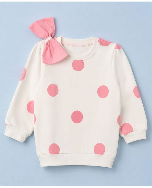 Babyhug Heavy Gauge 100% Cotton Terry Knit Full Sleeves Sweatshirts With Bow, Polka dot & Text Print Pack of 2 - White & Red