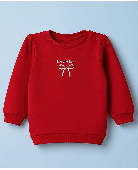 Babyhug Heavy Gauge 100% Cotton Terry Knit Full Sleeves Sweatshirts With Bow, Polka dot & Text Print Pack of 2 - White & Red