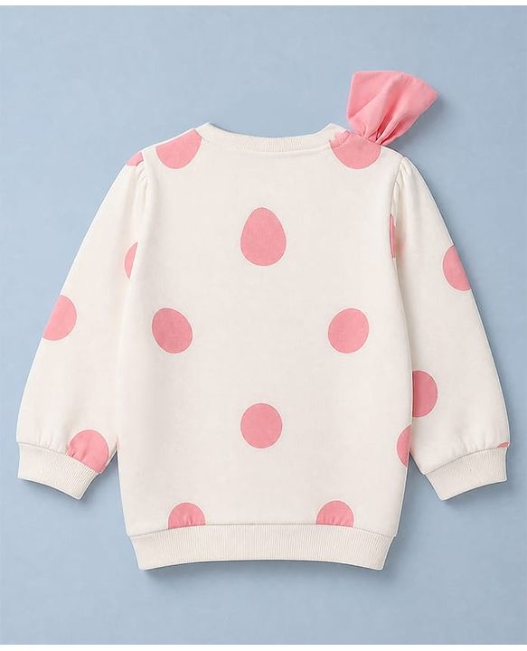 Babyhug Heavy Gauge 100% Cotton Terry Knit Full Sleeves Sweatshirts With Bow, Polka dot & Text Print Pack of 2 - White & Red