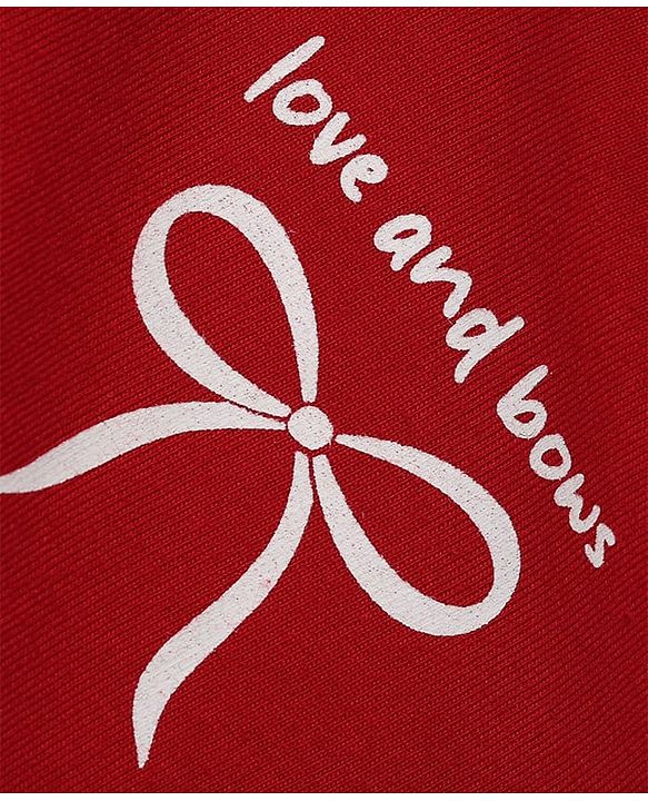 Babyhug Heavy Gauge 100% Cotton Terry Knit Full Sleeves Sweatshirts With Bow, Polka dot & Text Print Pack of 2 - White & Red