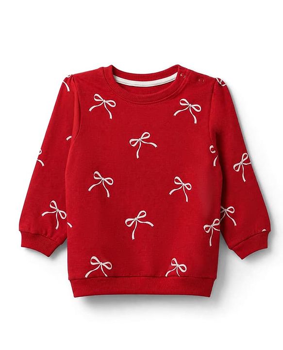 Babyhug Heavy Gauge 100% Cotton Terry Knit Full Sleeves Sweatshirts With Bow & Puppy Print Pack of 2 - Red & Beige