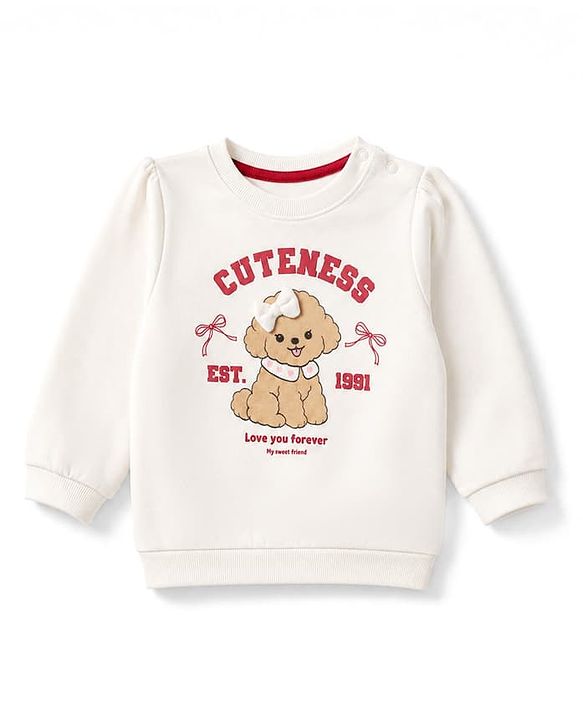 Babyhug Heavy Gauge 100% Cotton Terry Knit Full Sleeves Sweatshirts With Bow & Puppy Print Pack of 2 - Red & Beige