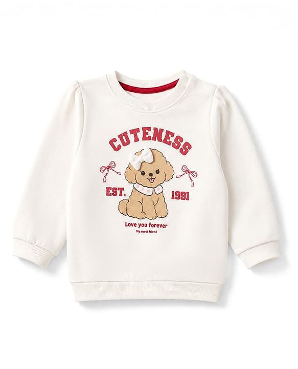 Babyhug Heavy Gauge 100% Cotton Terry Knit Full Sleeves Sweatshirts With Bow & Puppy Print Pack of 2 - Red & Beige