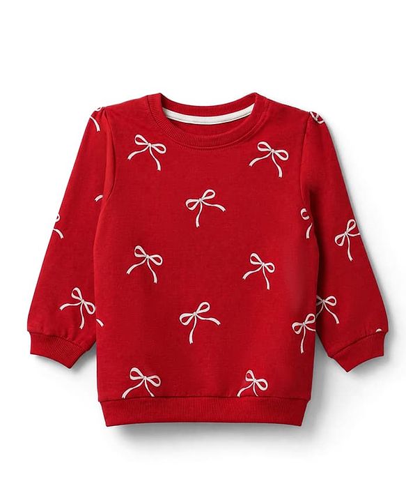 Babyhug Heavy Gauge 100% Cotton Terry Knit Full Sleeves Sweatshirts With Bow & Puppy Print Pack of 2 - Red & Beige
