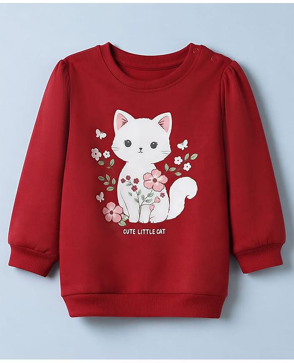 Babyhug Heavy Gauge 100% Cotton Terry Knit Full Sleeves Sweatshirts with Marie & Floral Print Pack of 2 - Red & Cream