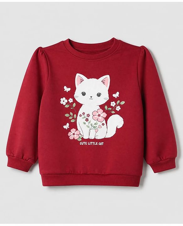 Babyhug Heavy Gauge 100% Cotton Terry Knit Full Sleeves Sweatshirts with Marie & Floral Print Pack of 2 - Red & Cream