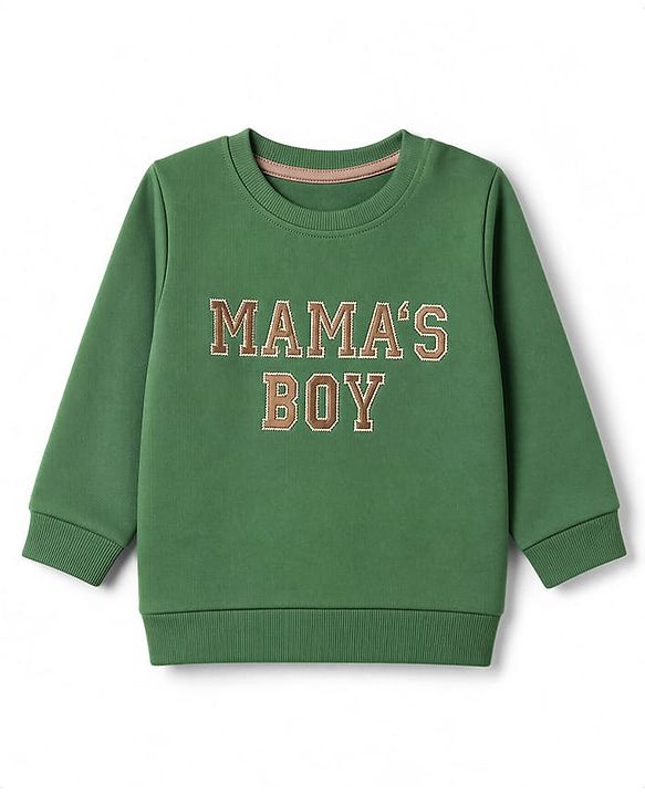 Babyhug 100% Cotton Terry Knit Full Sleeves Sweatshirt with Mama's Boy Embroidery - Green