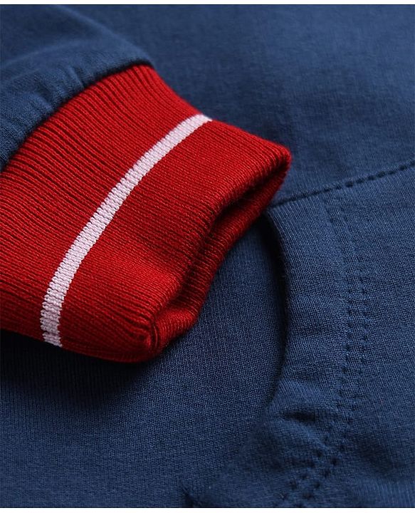 Babyhug 100% Cotton Heavy Gauge Terry Knit Collared Sweatshirt with Full Sleeves and 86 Embroidery with Kangaroo Pockets - Navy Blue