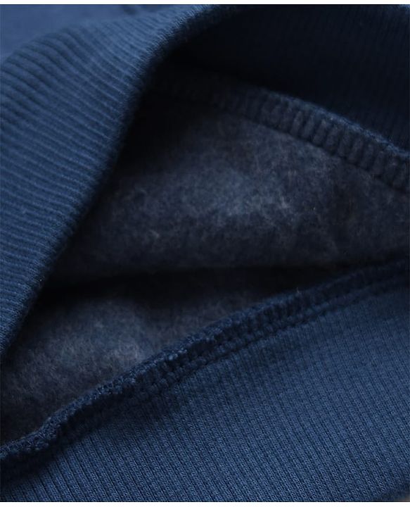 Babyhug 100% Cotton Heavy Gauge Terry Knit Collared Sweatshirt with Full Sleeves and 86 Embroidery with Kangaroo Pockets - Navy Blue