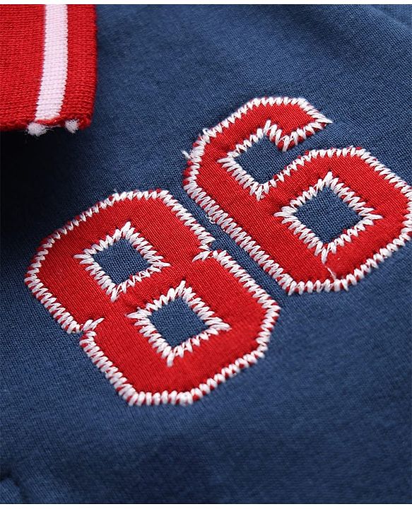 Babyhug 100% Cotton Heavy Gauge Terry Knit Collared Sweatshirt with Full Sleeves and 86 Embroidery with Kangaroo Pockets - Navy Blue